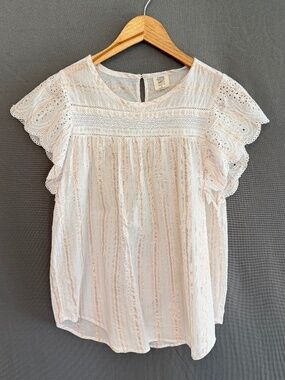 GOOD HART by Matilda Jane Women’s Small White & Bronze Flutter Sleeve Top
